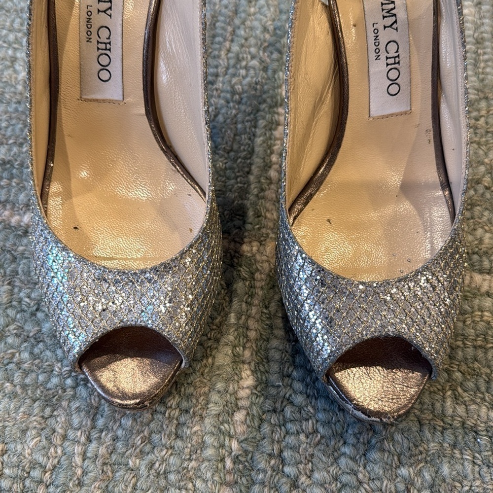 Jimmy Choo Sparkly Silver Heels - Picture 3 of 15